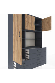 Hyperion Dolap 8 Raflı 6 Çekmeceli 3 Kapaklı 132x44x195 Antrasit-Çam/Antrasit