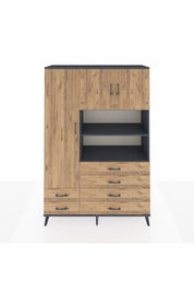 Hyperion Dolap 8 Raflı 6 Çekmeceli 3 Kapaklı 132x44x195 Antrasit-Çam/Çam