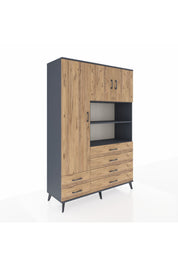 Hyperion Dolap 8 Raflı 6 Çekmeceli 3 Kapaklı 132x44x195 Antrasit-Çam/Çam