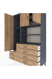 Hyperion Dolap 8 Raflı 6 Çekmeceli 3 Kapaklı 132x44x195 Antrasit-Çam/Çam