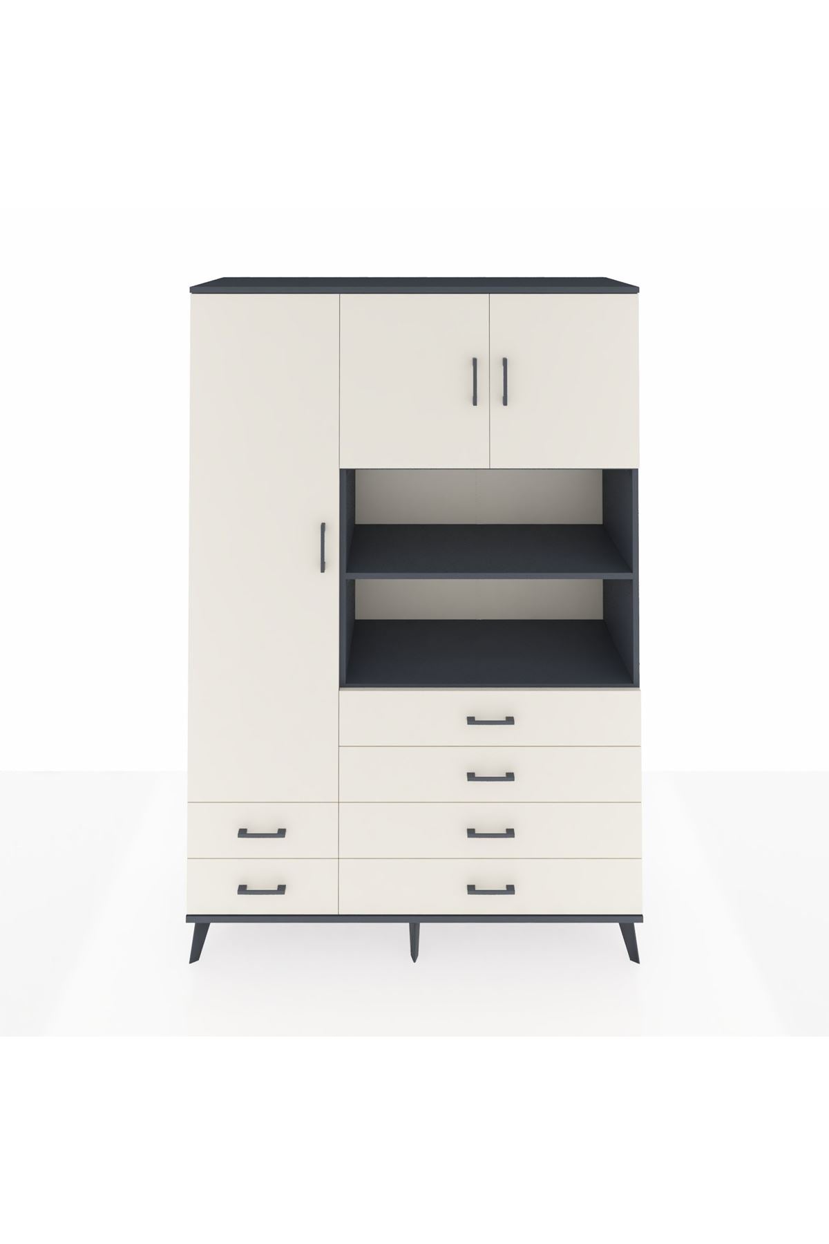 Hyperion Dolap 8 Raflı 6 Çekmeceli 3 Kapaklı 132x44x195 Antrasit-Aytaşı/Aytaşı