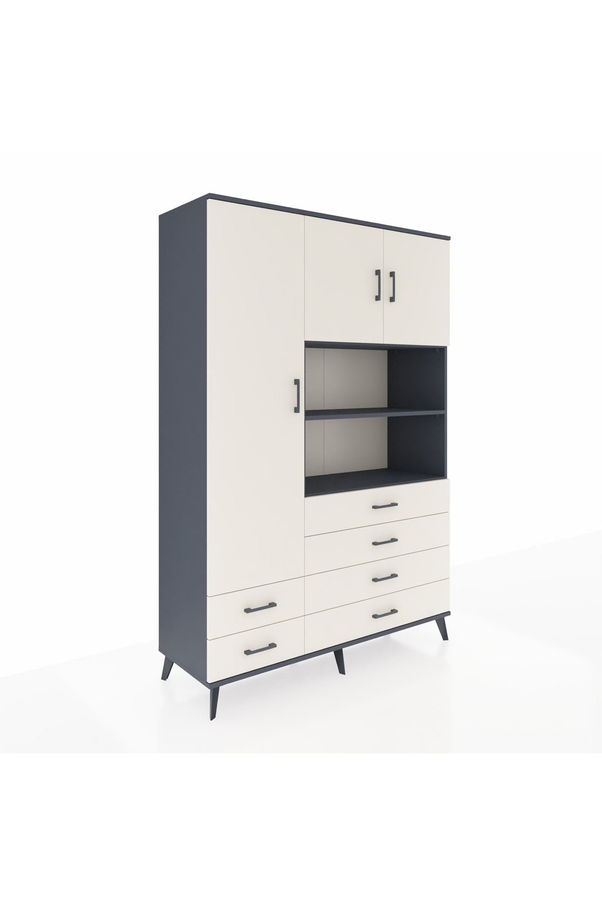 Hyperion Dolap 8 Raflı 6 Çekmeceli 3 Kapaklı 132x44x195 Antrasit-Aytaşı/Aytaşı