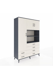 Hyperion Dolap 8 Raflı 6 Çekmeceli 3 Kapaklı 132x44x195 Antrasit-Aytaşı/Aytaşı