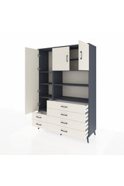 Hyperion Dolap 8 Raflı 6 Çekmeceli 3 Kapaklı 132x44x195 Antrasit-Aytaşı/Aytaşı