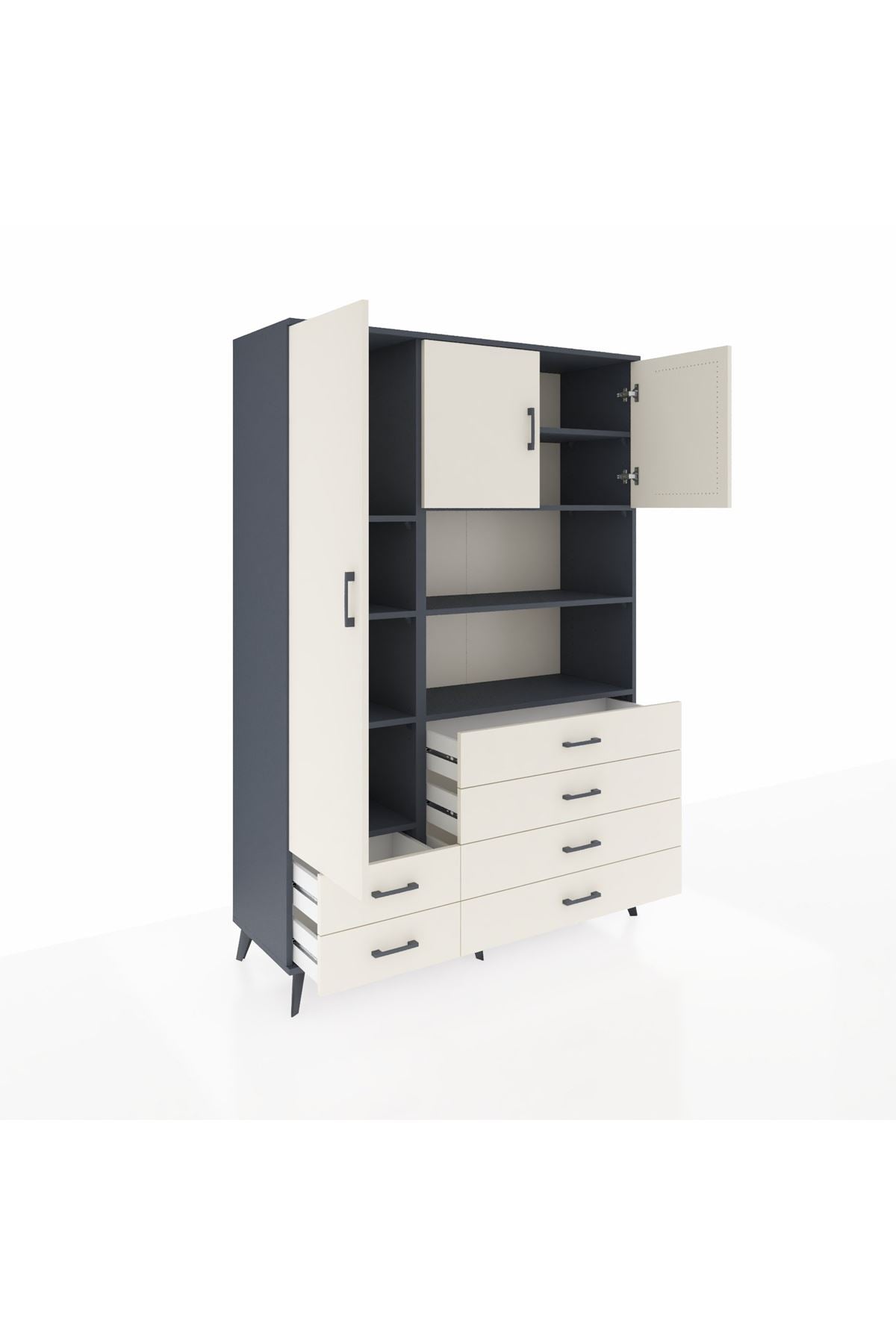 Hyperion Dolap 8 Raflı 6 Çekmeceli 3 Kapaklı 132x44x195 Antrasit-Aytaşı/Aytaşı