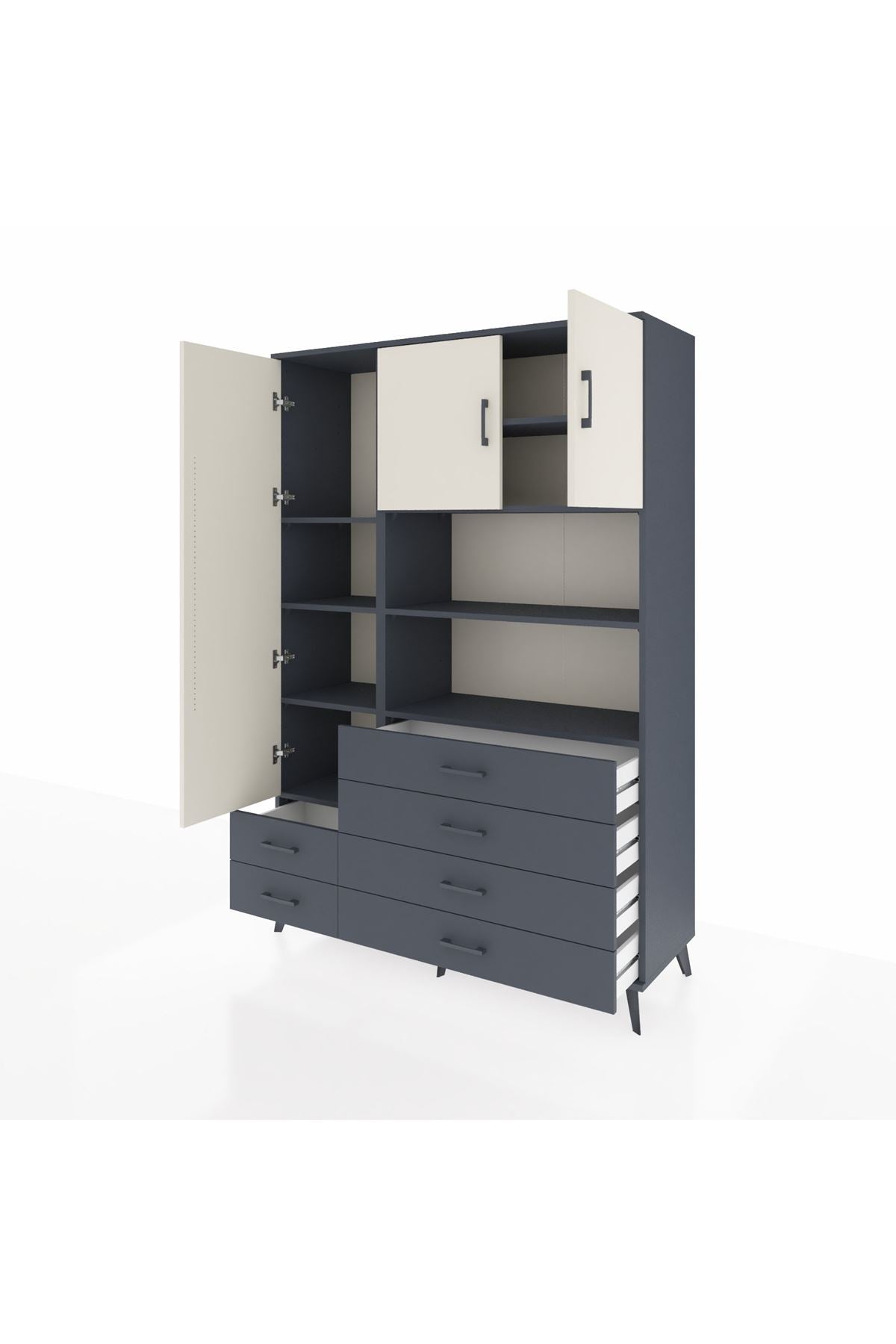 Hyperion Dolap 8 Raflı 6 Çekmeceli 3 Kapaklı 132x44x195 Antrasit-Aytaşı/Antrasit