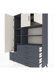 Hyperion Dolap 8 Raflı 6 Çekmeceli 3 Kapaklı 132x44x195 Antrasit-Aytaşı/Antrasit