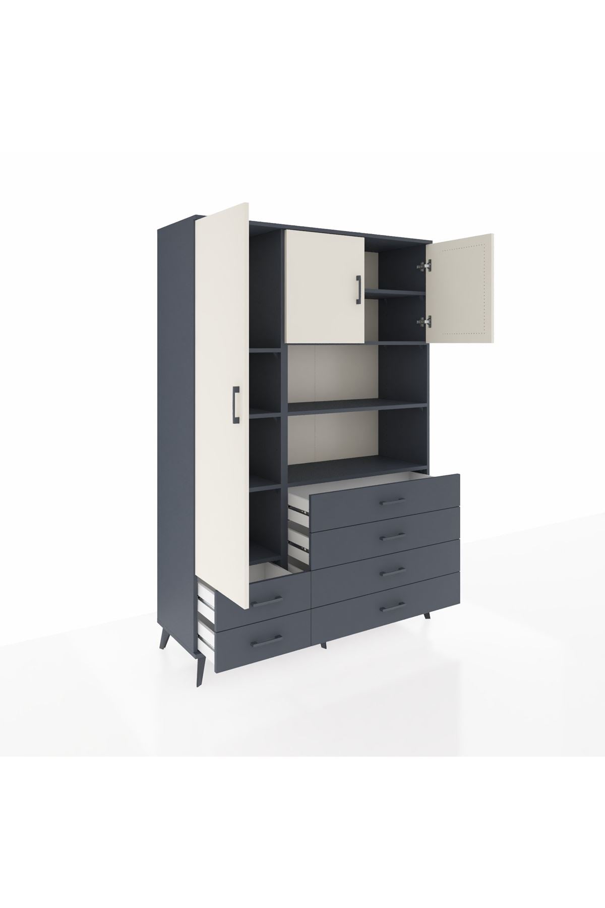 Hyperion Dolap 8 Raflı 6 Çekmeceli 3 Kapaklı 132x44x195 Antrasit-Aytaşı/Antrasit