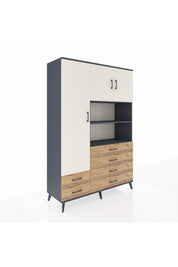 Hyperion Dolap 8 Raflı 6 Çekmeceli 3 Kapaklı 132x44x195 Antrasit-Aytaşı/Çam