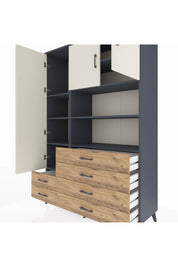 Hyperion Dolap 8 Raflı 6 Çekmeceli 3 Kapaklı 132x44x195 Antrasit-Aytaşı/Çam