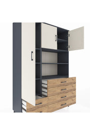 Hyperion Dolap 8 Raflı 6 Çekmeceli 3 Kapaklı 132x44x195 Antrasit-Aytaşı/Çam