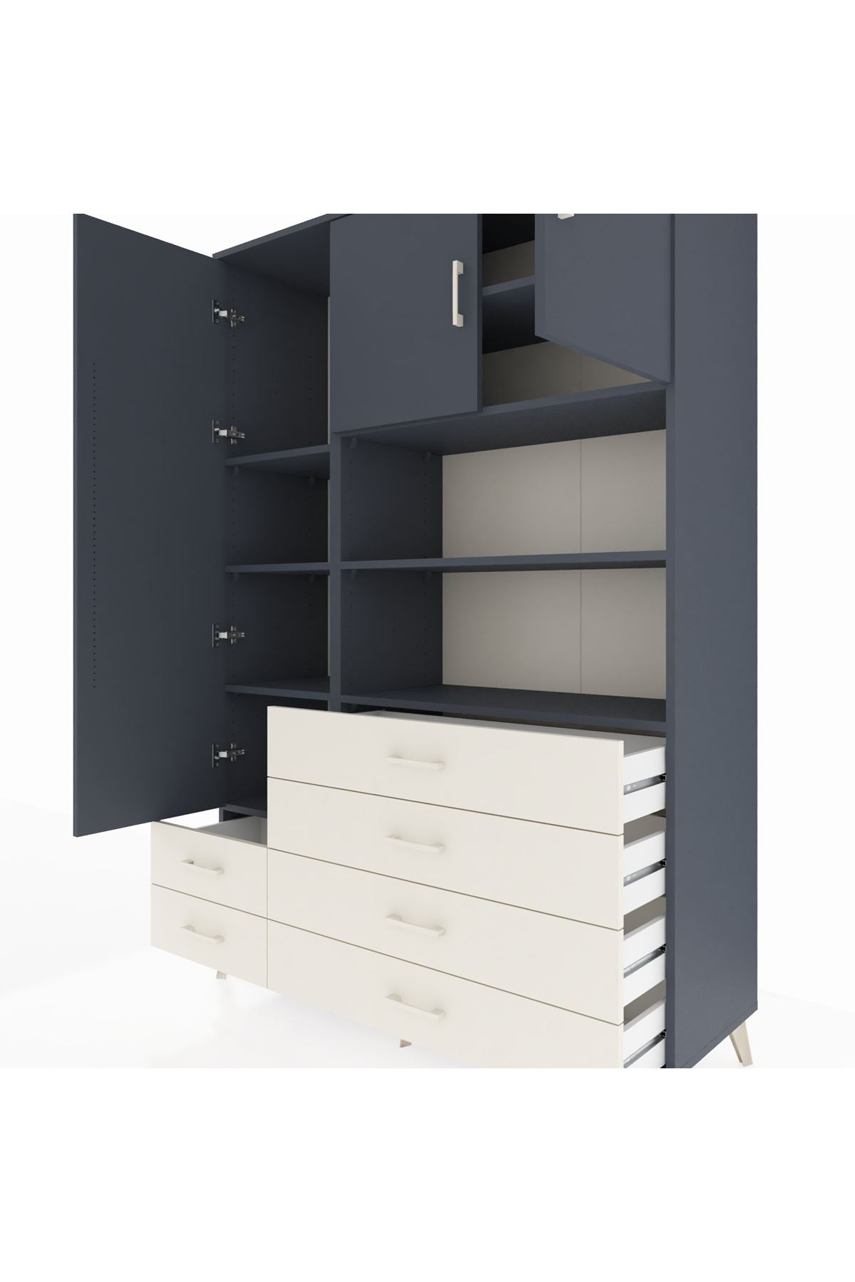 Hyperion Dolap 8 Raflı 6 Çekmeceli 3 Kapaklı 132x44x195 Antrasit-Antrasit/Aytaşı