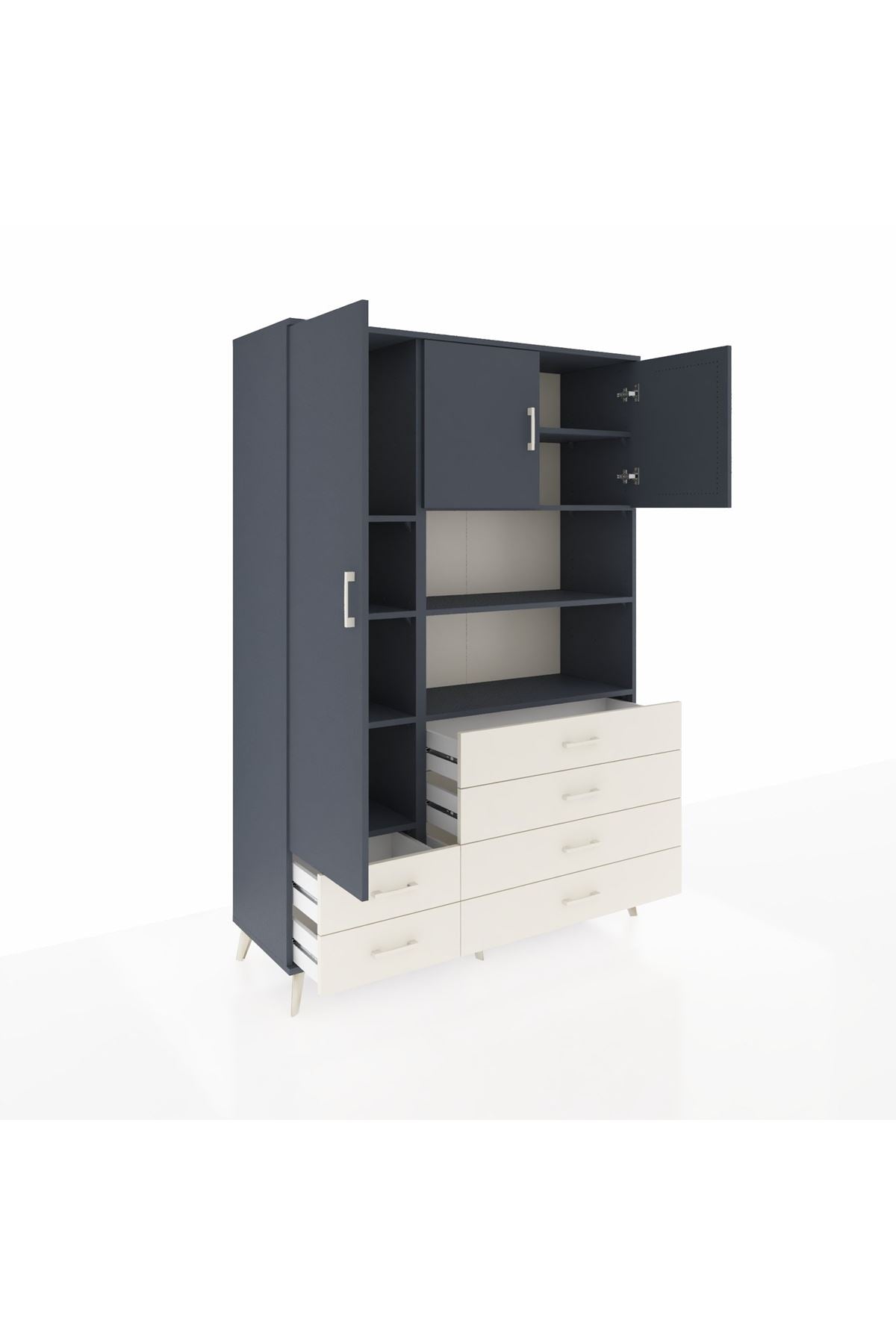 Hyperion Dolap 8 Raflı 6 Çekmeceli 3 Kapaklı 132x44x195 Antrasit-Antrasit/Aytaşı