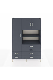 Hyperion Dolap 8 Raflı 6 Çekmeceli 3 Kapaklı 132x44x195 Antrasit-Antrasit/Antrasit