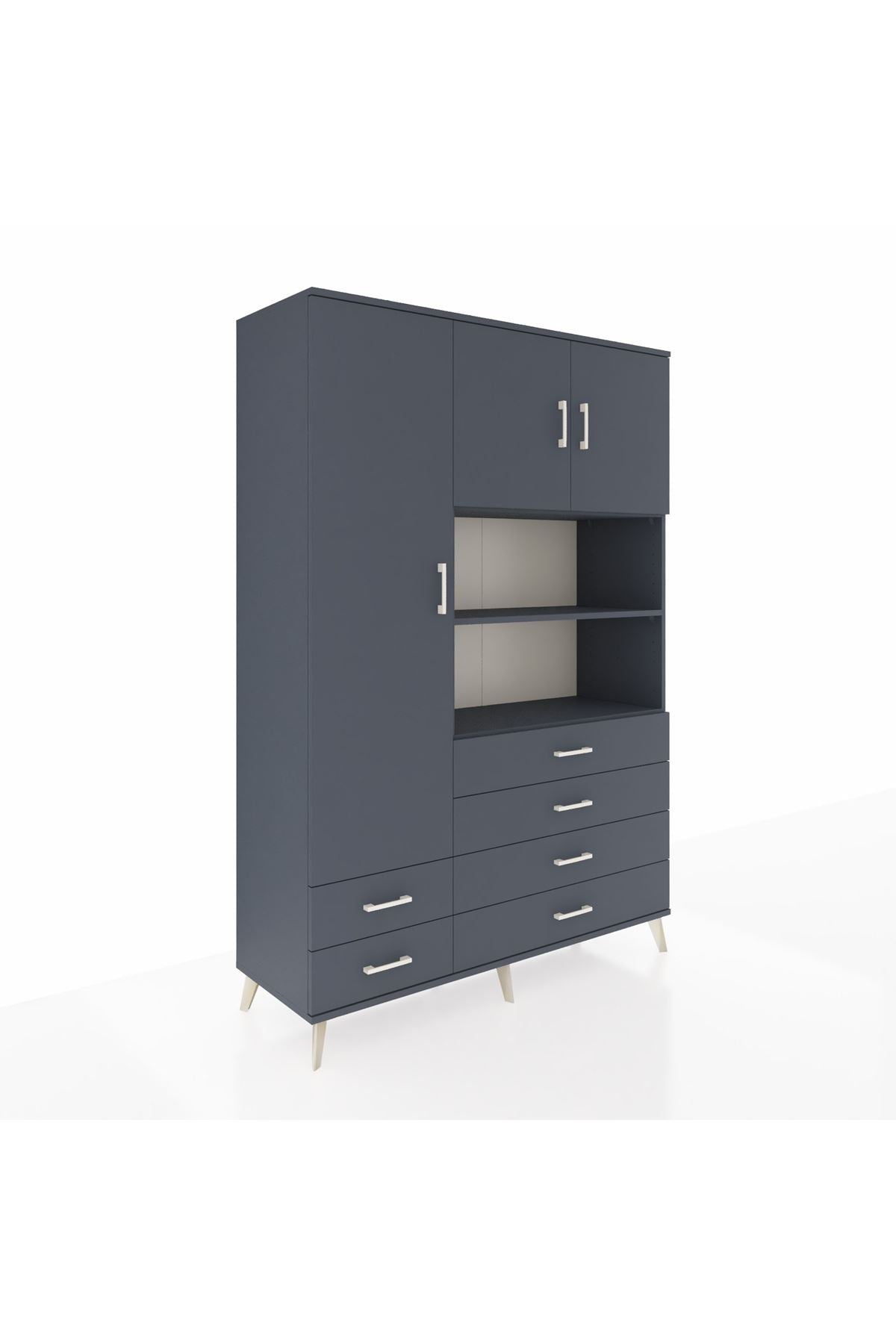 Hyperion Dolap 8 Raflı 6 Çekmeceli 3 Kapaklı 132x44x195 Antrasit-Antrasit/Antrasit