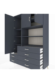 Hyperion Dolap 8 Raflı 6 Çekmeceli 3 Kapaklı 132x44x195 Antrasit-Antrasit/Antrasit