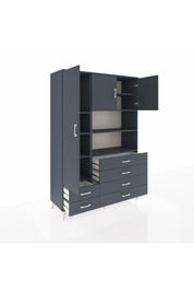 Hyperion Dolap 8 Raflı 6 Çekmeceli 3 Kapaklı 132x44x195 Antrasit-Antrasit/Antrasit