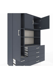 Hyperion Dolap 8 Raflı 6 Çekmeceli 3 Kapaklı 132x44x195 Antrasit-Antrasit/Antrasit