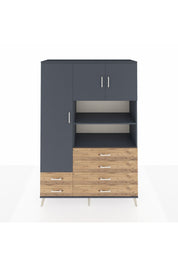 Hyperion Dolap 8 Raflı 6 Çekmeceli 3 Kapaklı 132x44x195 Antrasit-Antrasit/Çam