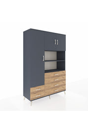 Hyperion Dolap 8 Raflı 6 Çekmeceli 3 Kapaklı 132x44x195 Antrasit-Antrasit/Çam