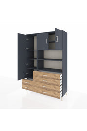 Hyperion Dolap 8 Raflı 6 Çekmeceli 3 Kapaklı 132x44x195 Antrasit-Antrasit/Çam