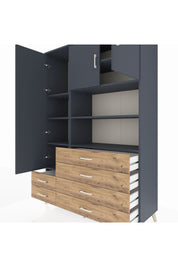 Hyperion Dolap 8 Raflı 6 Çekmeceli 3 Kapaklı 132x44x195 Antrasit-Antrasit/Çam