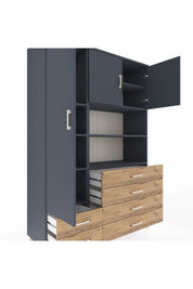 Hyperion Dolap 8 Raflı 6 Çekmeceli 3 Kapaklı 132x44x195 Antrasit-Antrasit/Çam