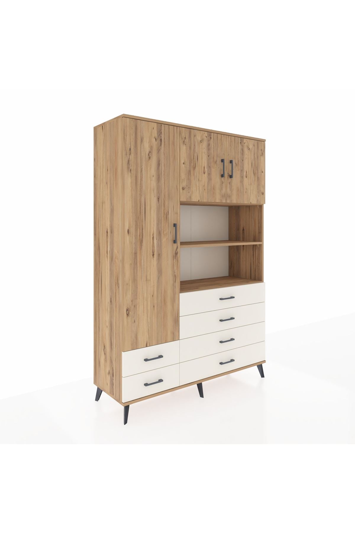 Hyperion Dolap 8 Raflı 6 Çekmeceli 3 Kapaklı 132x44x195 Çam-Çam/Aytaşı