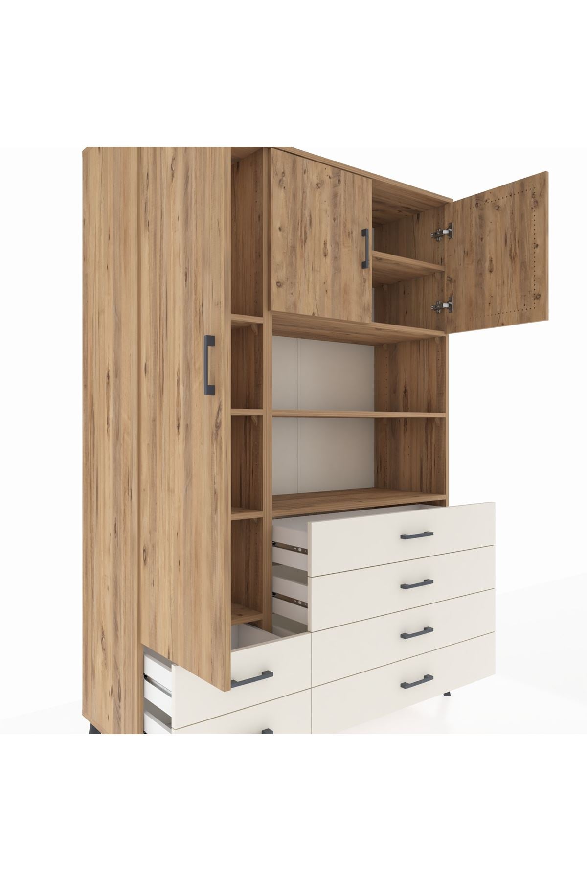 Hyperion Dolap 8 Raflı 6 Çekmeceli 3 Kapaklı 132x44x195 Çam-Çam/Aytaşı