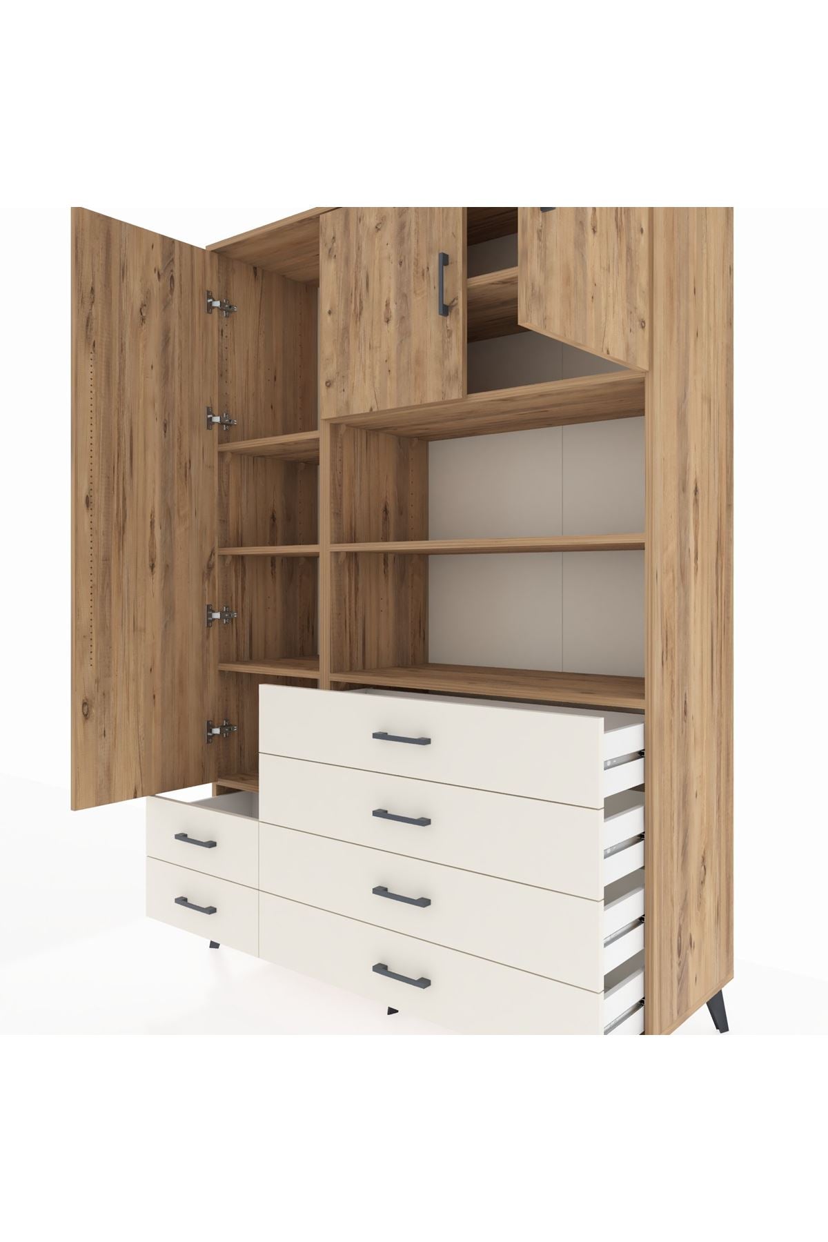 Hyperion Dolap 8 Raflı 6 Çekmeceli 3 Kapaklı 132x44x195 Çam-Çam/Aytaşı