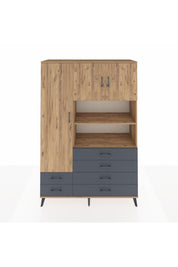 Hyperion Dolap 8 Raflı 6 Çekmeceli 3 Kapaklı 132x44x195 Çam-Çam/Antrasit