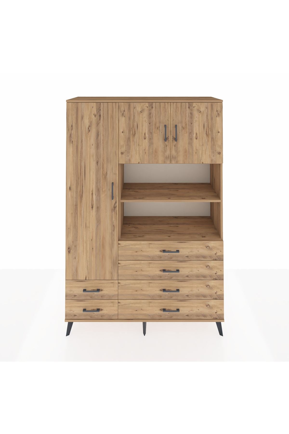 Hyperion Dolap 8 Raflı 6 Çekmeceli 3 Kapaklı 132x44x195 Çam-Çam/Çam