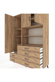 Hyperion Dolap 8 Raflı 6 Çekmeceli 3 Kapaklı 132x44x195 Çam-Çam/Çam