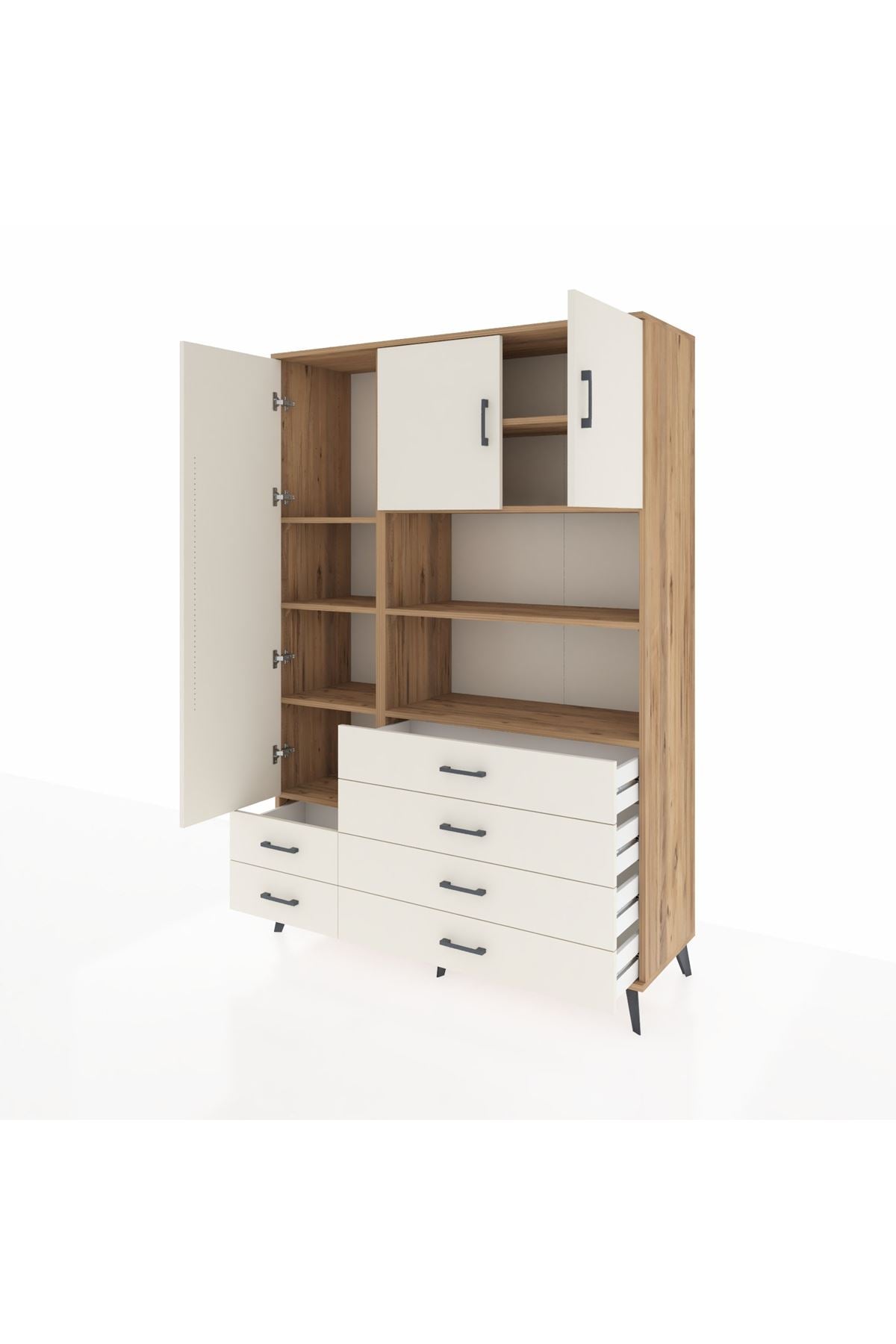 Hyperion Dolap 8 Raflı 6 Çekmeceli 3 Kapaklı 132x44x195 Çam-Aytaşı/Aytaşı