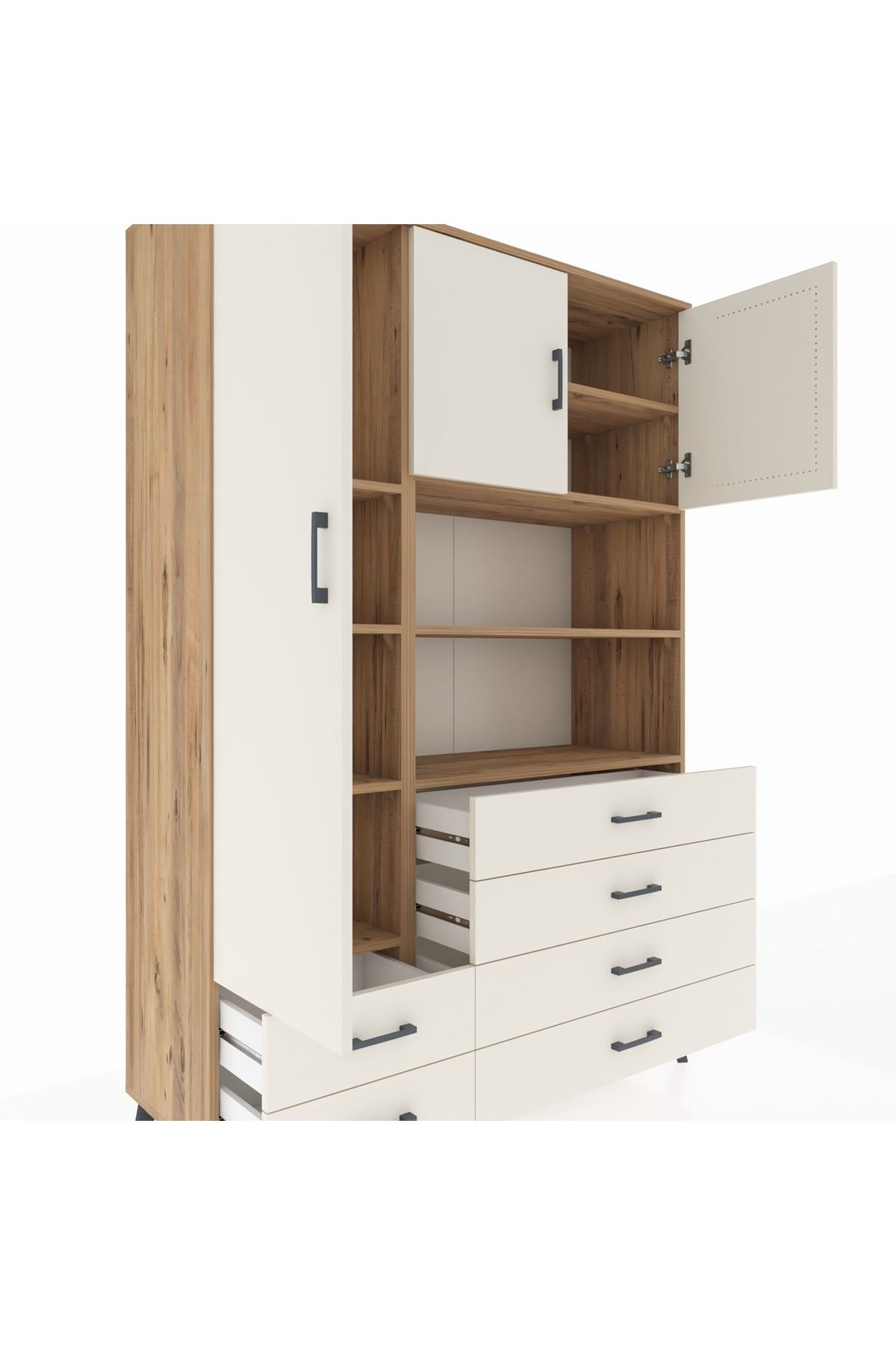 Hyperion Dolap 8 Raflı 6 Çekmeceli 3 Kapaklı 132x44x195 Çam-Aytaşı/Aytaşı