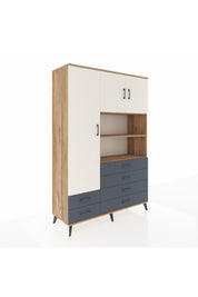 Hyperion Dolap 8 Raflı 6 Çekmeceli 3 Kapaklı 132x44x195 Çam-Aytaşı/Antrasit