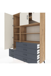 Hyperion Dolap 8 Raflı 6 Çekmeceli 3 Kapaklı 132x44x195 Çam-Aytaşı/Antrasit