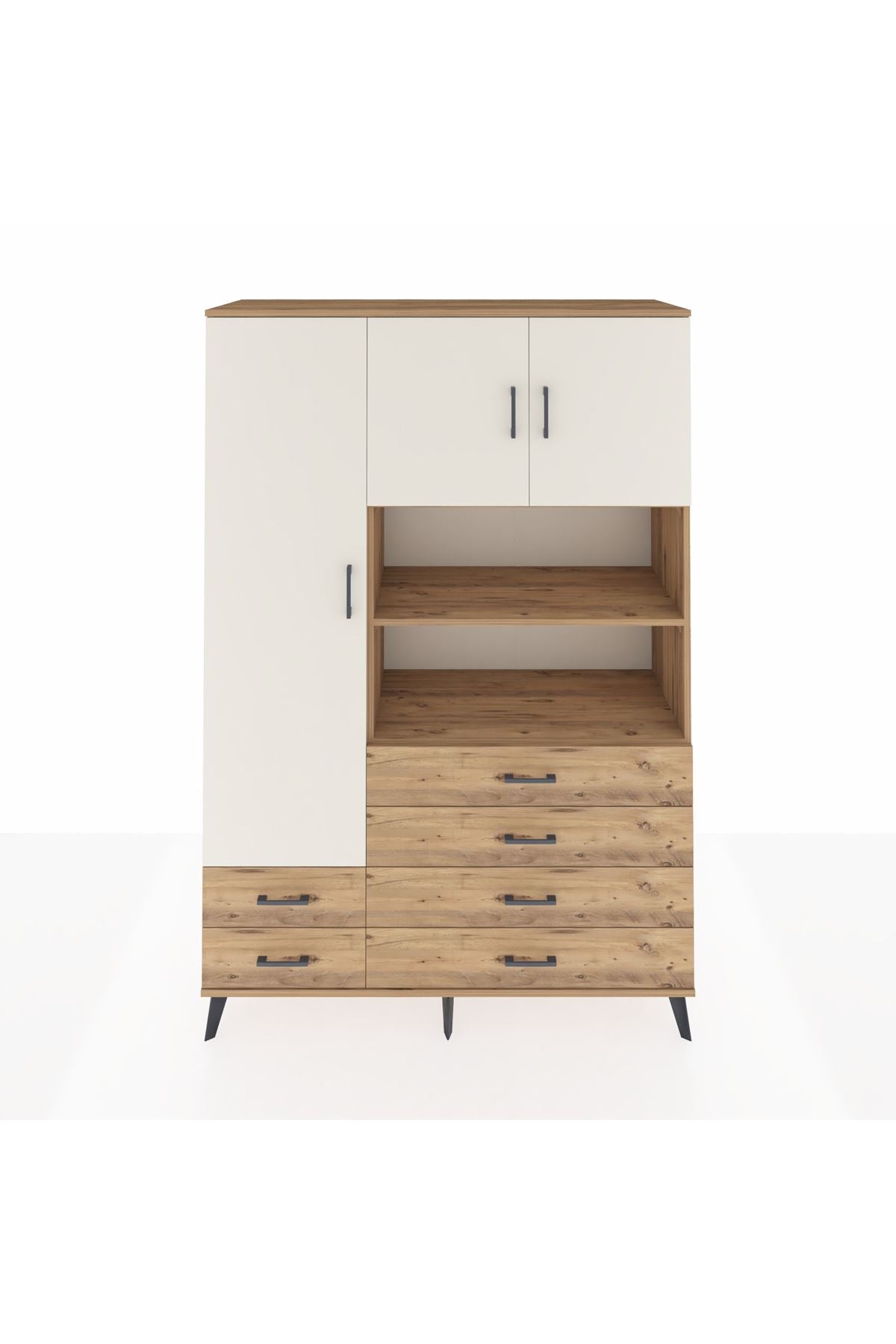 Hyperion Dolap 8 Raflı 6 Çekmeceli 3 Kapaklı 132x44x195 Çam-Aytaşı/Çam