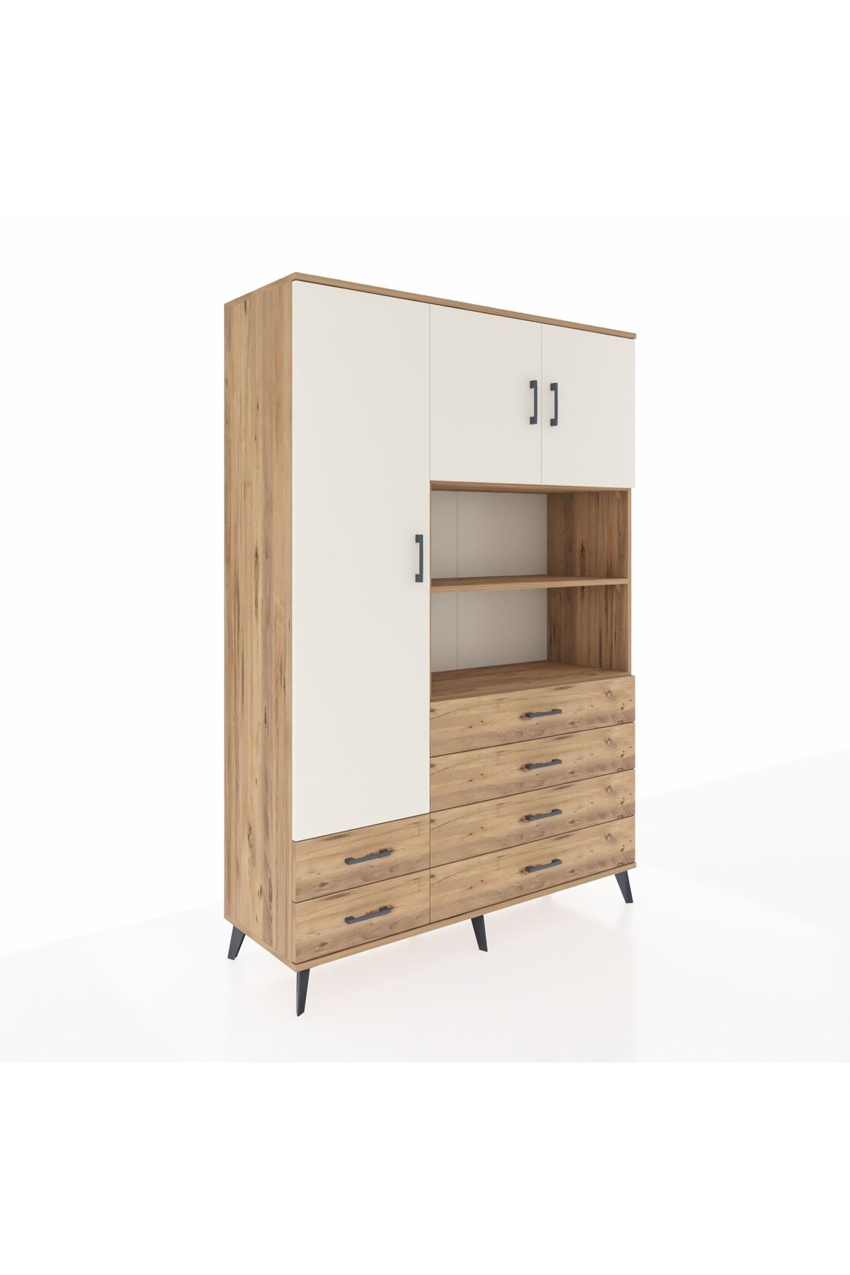 Hyperion Dolap 8 Raflı 6 Çekmeceli 3 Kapaklı 132x44x195 Çam-Aytaşı/Çam