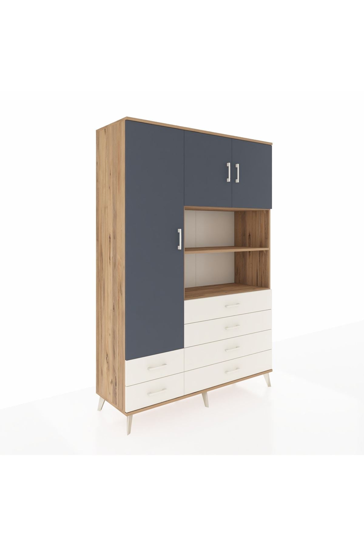 Hyperion Dolap 8 Raflı 6 Çekmeceli 3 Kapaklı 132x44x195 Çam-Antrasit/Aytaşı