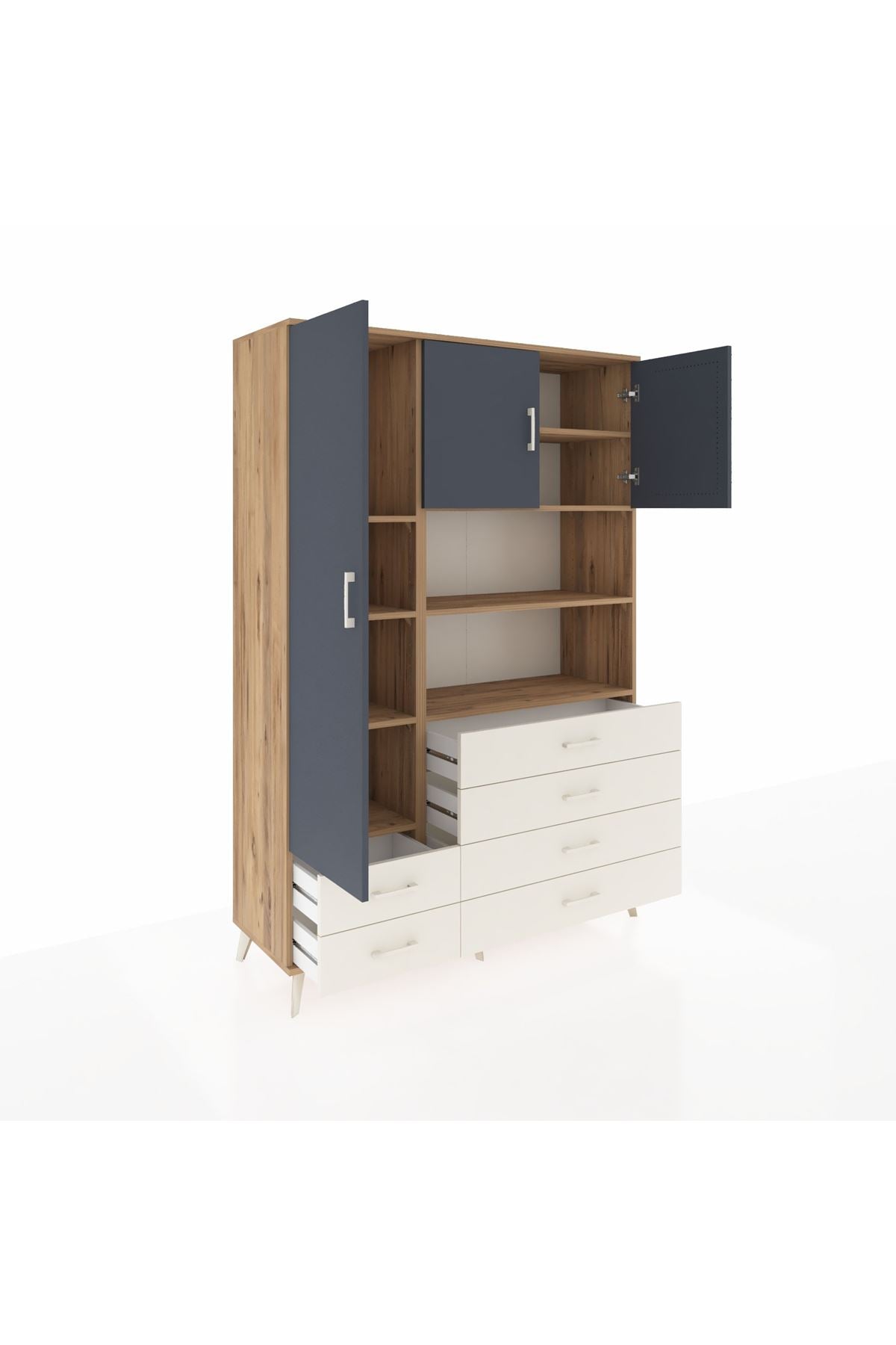 Hyperion Dolap 8 Raflı 6 Çekmeceli 3 Kapaklı 132x44x195 Çam-Antrasit/Aytaşı