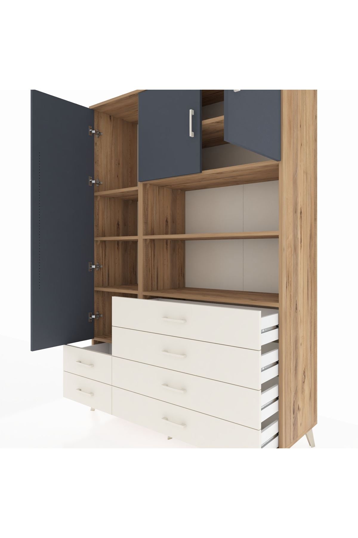 Hyperion Dolap 8 Raflı 6 Çekmeceli 3 Kapaklı 132x44x195 Çam-Antrasit/Aytaşı