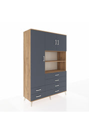 Hyperion Dolap 8 Raflı 6 Çekmeceli 3 Kapaklı 132x44x195 Çam-Antrasit/Antrasit