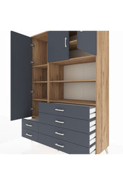 Hyperion Dolap 8 Raflı 6 Çekmeceli 3 Kapaklı 132x44x195 Çam-Antrasit/Antrasit