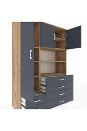 Hyperion Dolap 8 Raflı 6 Çekmeceli 3 Kapaklı 132x44x195 Çam-Antrasit/Antrasit
