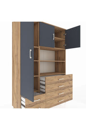 Hyperion Dolap 8 Raflı 6 Çekmeceli 3 Kapaklı 132x44x195 Çam-Antrasit/Çam