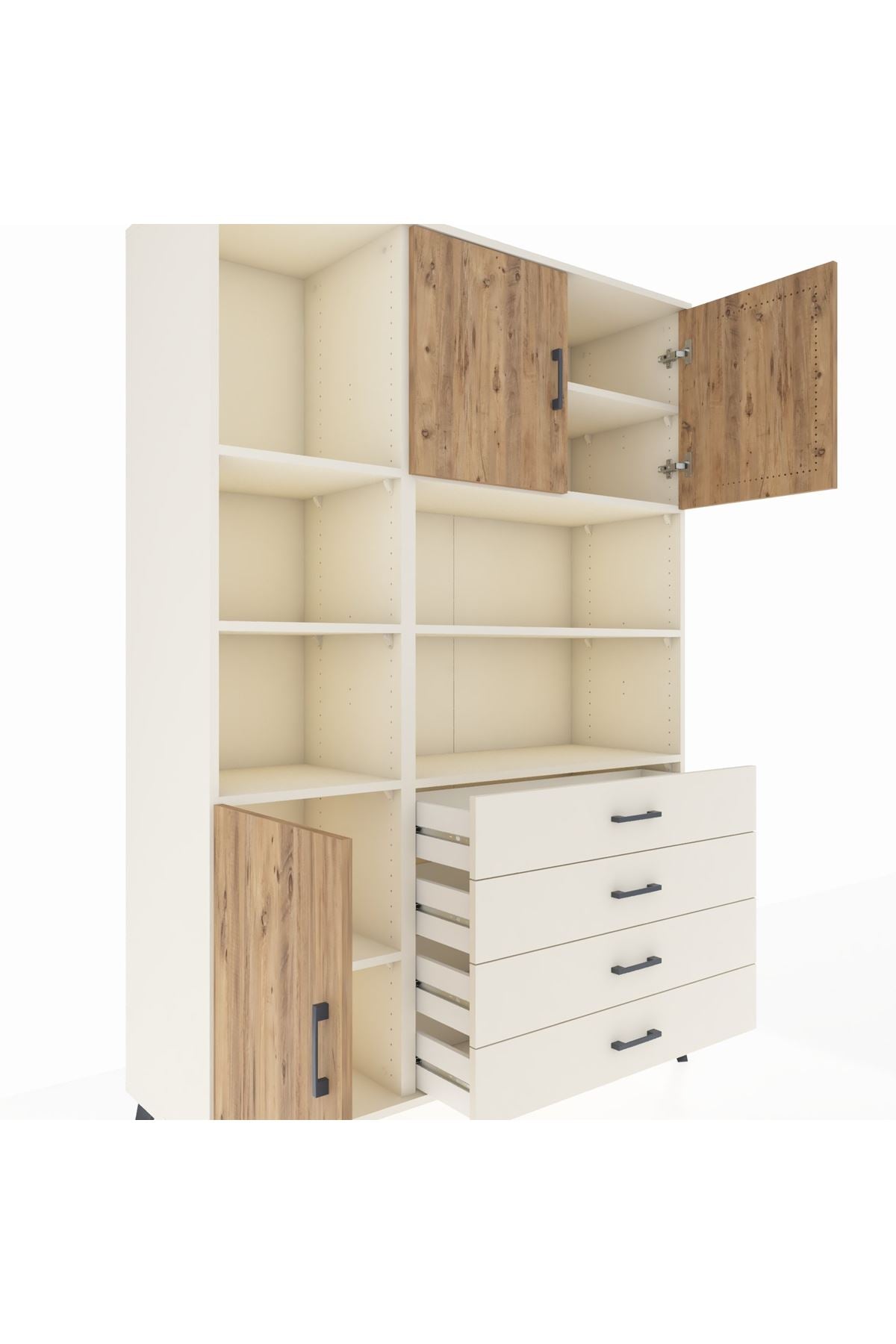 Hyperion Dolap 8 Raflı 4 Çekmeceli 3 Kapaklı 132x44x195 Aytaşı-Çam/Aytaşı