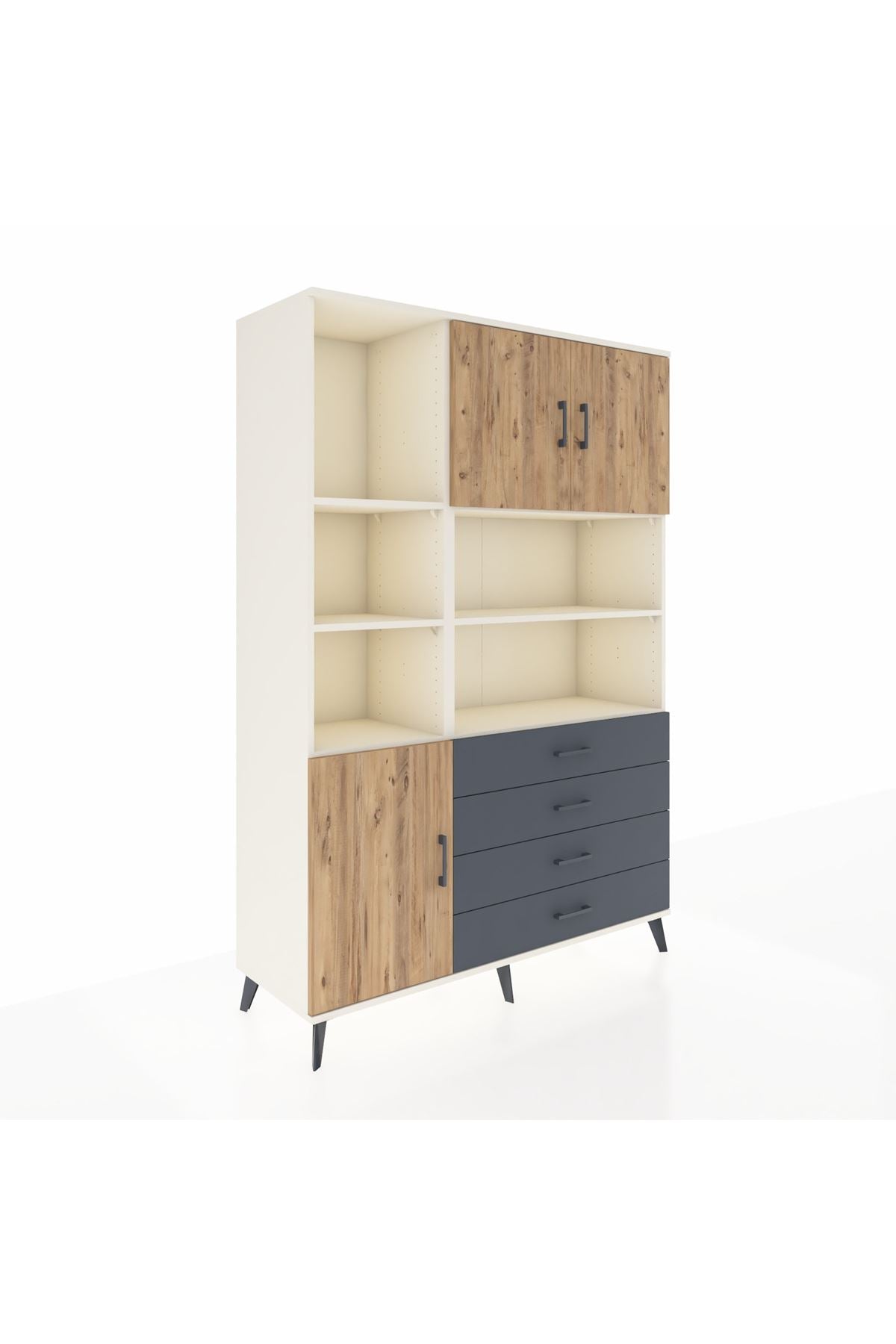 Hyperion Dolap 8 Raflı 4 Çekmeceli 3 Kapaklı 132x44x195 Aytaşı-Çam/Antrasit
