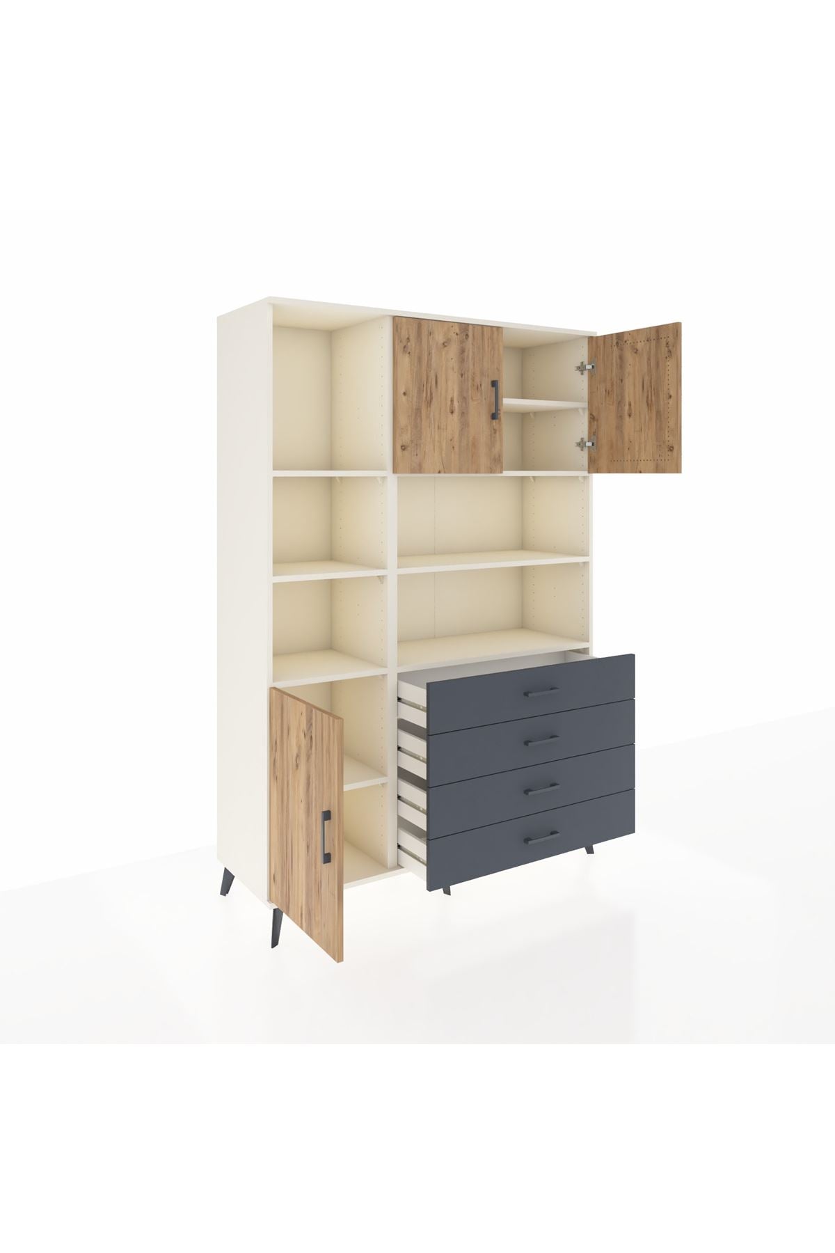 Hyperion Dolap 8 Raflı 4 Çekmeceli 3 Kapaklı 132x44x195 Aytaşı-Çam/Antrasit