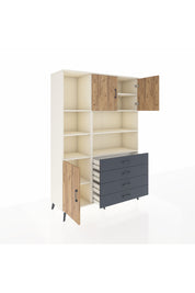 Hyperion Dolap 8 Raflı 4 Çekmeceli 3 Kapaklı 132x44x195 Aytaşı-Çam/Antrasit